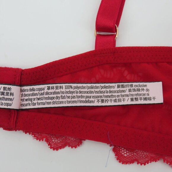Victorias Secret 36D Dream Angels Padded No Wire Bra Red Lace Bow Wireless Sexy - Picture 13 of 15